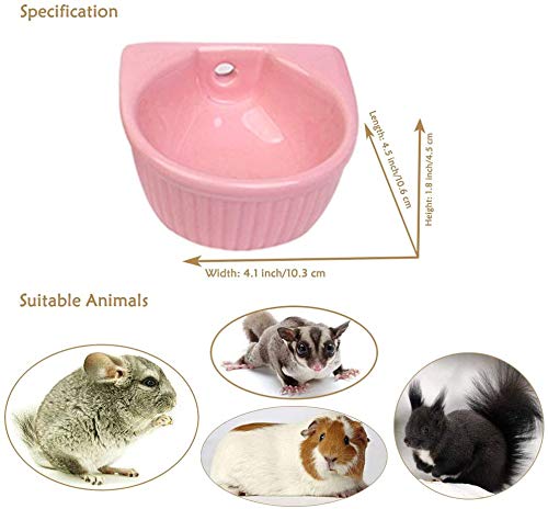 Small Animals Bowl, Detachable Cage Feeder Pet Ceramic Water & Food Feeder, Small Animal Supplies for Rabbit Parrot Squirrels Chinchilla Hamster Ferret (Pink, M) - size: M