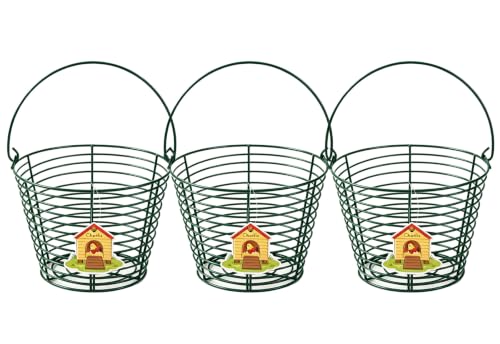 3 Pack 8 Inches Metal Mesh Wire Egg Collecting Basket with Handle Portable Garden Vegetable Fruit Storage Lightweight Hanging for Kitchen Farmhouse Gathering Picnic (Green) - color: Green