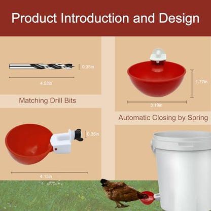 16 Pack Automatic Chicken Waterer, Red Chicken Water Feeder Cups Suitable for Various Poultry, Cup Body Deepened Double Rubber Ring No Leakage, with Mounting Hole Opener - color: Red, size: 16-Pack