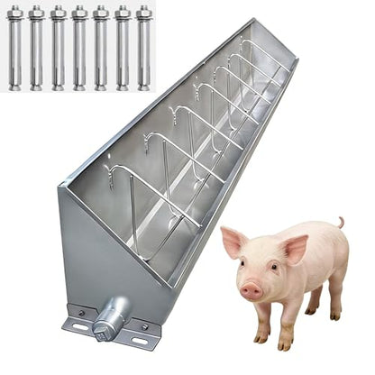 40in / 59in / 79in Livestock Feed Trough Heavy Duty Stainless Steel Pig Feeder, Separated Fence Feeder Trough with Visable Feed Design Thickened Multipurpose Trough Creep Feeder,Silver,150cm - size: 150cm