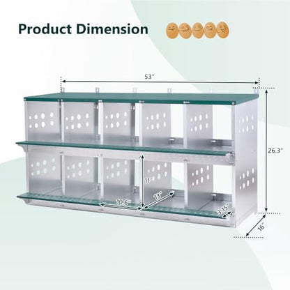 Durable Metal Chicken Nesting Box for Hens – Wall-Mounted Poultry Nesting System with Ventilation and Easy Egg Collection (10-Hole,Green)