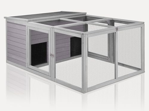 Chicken Coop Large Wooden Rabbit Hutch Indoor Outdoor with 2 Living House ANG PVC Layer for Chicken, Hutch, Ducks - size: 61"L x 40"W x 26"H