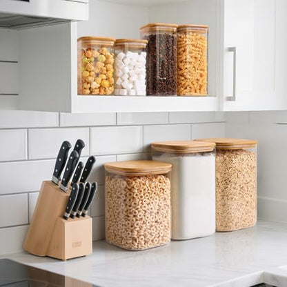 ComSaf Glass Food Storage Containers, 3.6Qt/1.2Qt Glass Flour and Sugar Containers with Airtight Lids, Large Square Jars with Bamboo Lids for Rice, Pasta, Oats, Grains, Cookies, Snacks, Candy - color: 3.6Qt/1.2Qt-Square