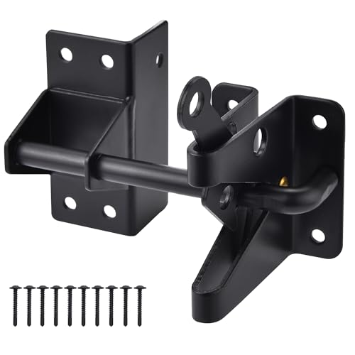Heavy Duty Automatic Gate Latch for Wooden Fences,Self Locking Metal Gates for Vinyl Fence Outswinging Pool Gate Door Latches, Black
