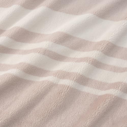 Berkshire Blanket-Classic Heavyweight Warm Soft Printed VelvetLoft® Plush Blanket, King Size Soft Fuzzy Blanket for Couch Sofa Bed, Stripe Cream, 90in x 108in - color: Stripe Cream, size: King/Cal King