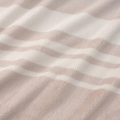 Berkshire Blanket-Classic Heavyweight Warm Soft Printed VelvetLoft® Plush Blanket, King Size Soft Fuzzy Blanket for Couch Sofa Bed, Stripe Cream, 90in x 108in - color: Stripe Cream, size: King/Cal King