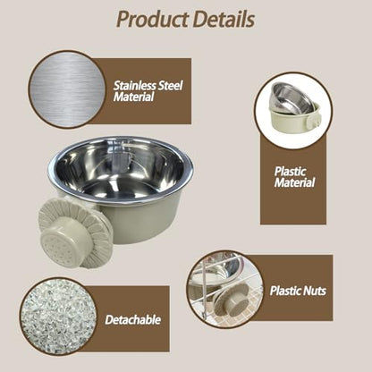 kathson Lightweight Stainless Steel Pet Bowls, Removable Crate Dog Bowl Hanging Pet Food Water Feeder Bowl, Cage Coop Cup for Puppy Cat Rabbit Ferret Birds Guinea Pigs (2pcs) - size: 2pcs