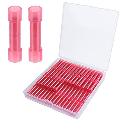 100pcs PA66 Nylon 22-16 Wire Connectors Electrical Crimp Butt Connector Fully Insulated Splice Wire Terminals Red - size: Red 100PCS