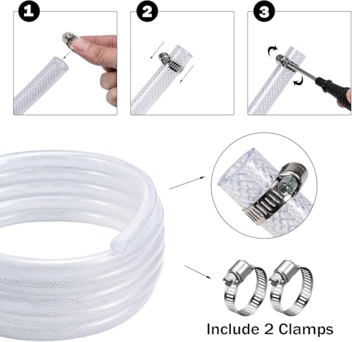 DAVCO 5/8" ID × 100ft Heavy Duty Braided Clear Plastic Vinyl Tubing & Clamp | Flexible High Pressure Reinforced PVC Plastic Tube Hose, Non-toxic, BPA Free, with 2 Stainless Clamps - size: 5/8"ID, style: 100 Feet
