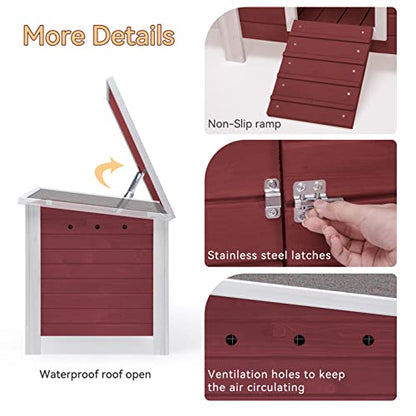 Petsfit Large Chicken Coop with Upgraded Perches, Wooden Outdoor Chicken Cage with Large Nesting Box, Weatherproof Open Asphalt Roof, and Removable Bottom for Easy Cleaning - color: Red