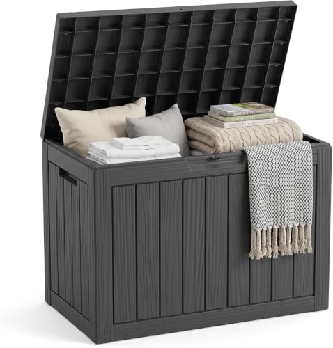 EasyUp 50 Gallon Outdoor Storage Box,Deck Boxe Outdoor for Garden Tools Equipment,Cushions and Patio Storage,Lockable&Waterproofand Resin,Easy to Install(Black) - color: Black, size: 50 Gallon