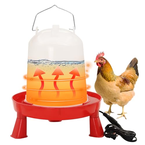 Heated Chicken Poultry Waterer 6L Freeze-Proof Water Heater Winter | Automatic Poultry Drinker, Thermostatically Controlled, Anti-Peck Cord, Adjustable Height, for Chicken Coop, Ducks, Geese - color: Red