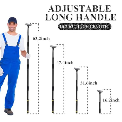 Floor Scraper Long Handle Heavy Duty, 31-61“ Long Handle Blade Scraper Tool with 10PCS Extra Blades 4 Inch stainless steel efficiently and quickly kitchen stickers windows cleaning. (61 inch)