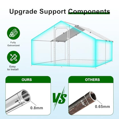 Large Metal Chicken Coop Run with Roosting Perch, 13x9.8x6.4 Outdoor Poultry Cage Pen with Waterproof and UV-Resistant Cover for Chickens Use, Spire Roof - size: 157.0"L x 118.0"W x 78.0"H