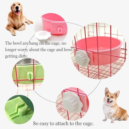 kathson Crate Dog Bowl, Removable Stainless Steel Hanging Pet Cage Bowl Food & Water Feeder Coop Cup for Cat, Puppy, Birds, Rats, Guinea Pigs (2 PCS, Size: M, Blue and Pink) - color: Size: M (Blue, Pink), size: 2 PCS