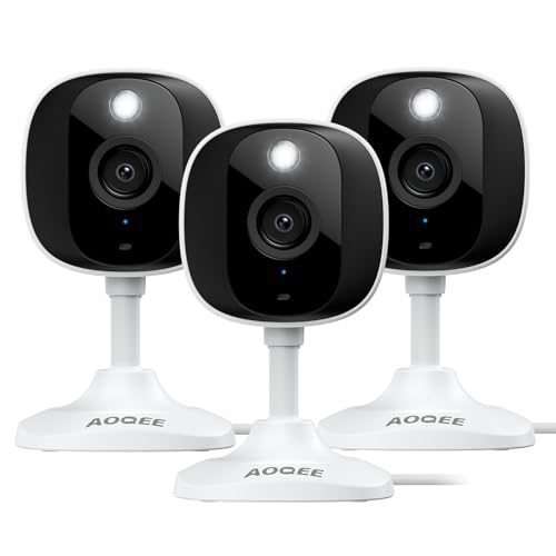 AOQEE 2K Cameras for Home Security-Outdoor/Indoor Camera for Dog/Cat/Pet/Nanny/Baby/Elderly, Color Night Vision, White Light, Siren, 24/7 SD Recordings, Works with Alexa, Plug in (C1-White-3pack-2.4G) - style: C1-White-3pack-2.4G