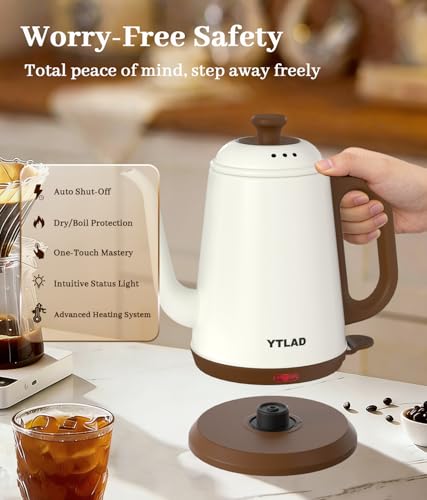 Gooseneck Electric Kettle 1L, 1000W Fast Boiling for Pour-Over Coffee & Tea, 304 Stainless Steel BPA-Free, Precise Flow Spout, Auto Shut-Off & Boil-Dry Protection, Retro Style (White) - color: White