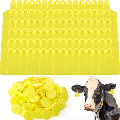 Lothee 200 Pcs Blank Cattle Ear Tags Large Plastic Precision Animal Identification Blank Livestock Ear Tags for Cattle Cow Horse Dog Pig Goat Sheep Farm Management (Yellow) - color: Yellow