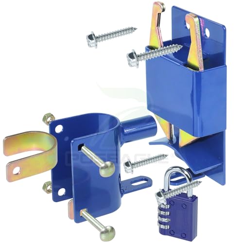 [Upgraded] 2 Pack Blue S16100100 Two Way Lockable Gate Latch | Include Hardware Kit, 4-digit Combination Lock and Philips Screwdriver for Metal Gates with 1-5/8" to 2" Diameter Round Tubes - color: A04 2xLockable Gate Latch for 1-5/8" to 2" Tubes