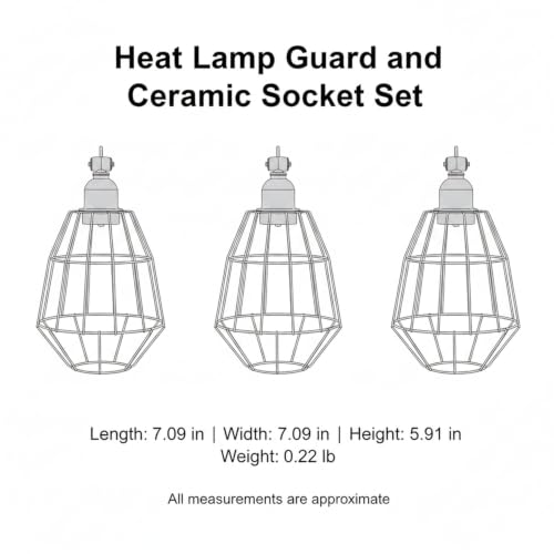 Heat Lamp Guard with Ceramic Socket, Metal Mesh Bulb Protector for Reptile Terrariums, High-Temp Resistant Fixture Kit