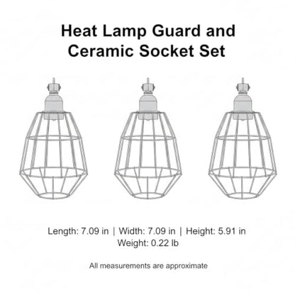 Heat Lamp Guard with Ceramic Socket, Metal Mesh Bulb Protector for Reptile Terrariums, High-Temp Resistant Fixture Kit