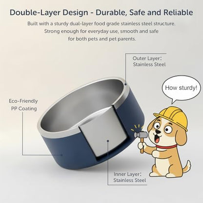 Dog Bowls, Stainless Steel Dog Food and Water Bowl for Small to Large Breed, Anti-Slip, Dishwasher Safer, Rust-Resistant, Easy to Clean, Weighted Durable Metal Bowl (Navy, 64 oz) - color: Navy, size: 64 oz