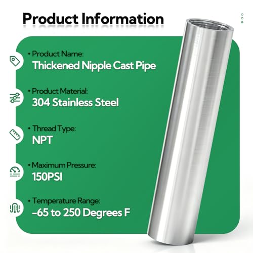 TAISHER 2PCS Stainless Steel Pipe Fittings, 3/8" NPT x 3/8" NPT Female Threaded, 6" Length Nipple Cast Pipe - size: 3/8" FNPT 2pcs