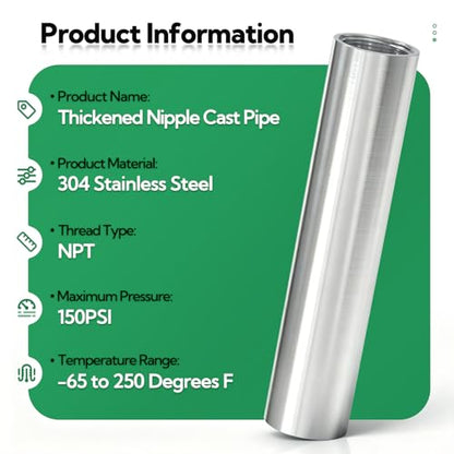 TAISHER 2PCS Stainless Steel Pipe Fittings, 3/8" NPT x 3/8" NPT Female Threaded, 6" Length Nipple Cast Pipe - size: 3/8" FNPT 2pcs