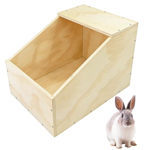 Wooden Rabbit Nesting Box, Small Animal Hutch Hideout, Breeding Shelter & Burrow Den Alternative for Rabbits, Guinea Pigs, Chinchillas or Other Small Pets(16x11x11 in)