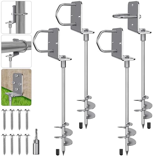 Insaga 18''/24''/30'' Ground Anchors Screw in Earth Anchor Solid Steel with L Bracket for Trampoline Mobile Home Swing Set Shed Carport Tent Stakes, Wider Helix Blade & Chrome Plated Finish, 2/4/6Pcs - color: 24''-4Pack, size: 3'' Blade