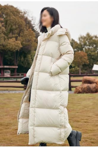 Women's White Duck Down Jacket Long Knee Length Loose Warm and Thick Autumn/Winter Coat - size: Large