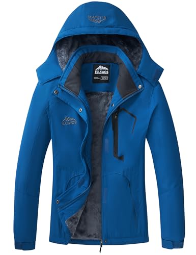 ELLSWOS Womens Winter Coats Waterproof Ski Jacket Warm Snow Jackets Windproof Windbreaker Hooded Raincoat - color: Blue, size: X-Large