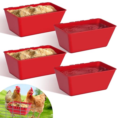 4 Pack Chicken Cage Cup 2.5 Quart Hanging Chicken Feeder | Chicken Waterer Trough,Hanging Fence Cage Feed Trough for Poultry Livestock,for Duck Goose Rabbit Duck Pigeon Bird Quail Pet