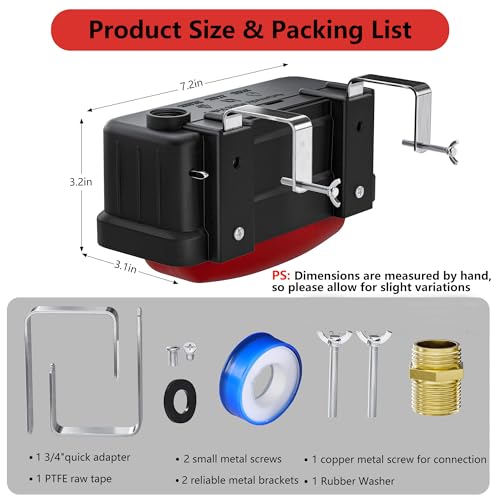 EyGde 1 PC Water Trough Float Valve for Stock Tank, Includes 3/4" Hose Metal Connectors, PTFE Tape, Automatic Water Level Control Device for Livestock Waterer, Poultry, Cattle, Goat, Pool, Pond