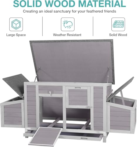 Chicken Coop, Outdoor Hen House Poultry Cage with Nesting Box, Leakproof Pull Out Tray and UV-Resistant Roof (67" L x 25" W x 28" H) - color: Grey, size: 63"L x 27"W x 39.4"H