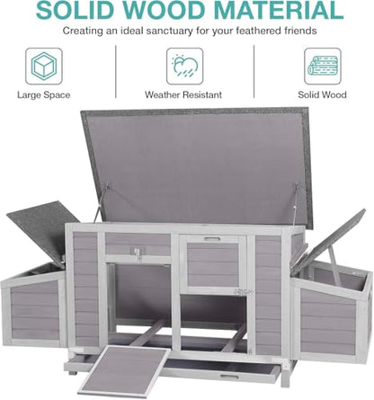 Chicken Coop, Outdoor Hen House Poultry Cage with Nesting Box, Leakproof Pull Out Tray and UV-Resistant Roof (67" L x 25" W x 28" H) - color: Grey, size: 63"L x 27"W x 39.4"H