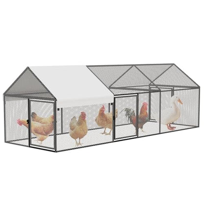 NUGRIART Metal Chicken Coop 118"×40"×40" Chicken Run with Waterproof Cover Portable Poultry Cage Walk in Hen House Outdoor Backyard Farm Animal Enclosure Crate Pet Playpen Exercise Pen for Rabbit Duck - size: 118.0"L x 40.0"W x 40.0"H