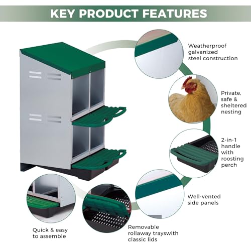 Chicken Nesting Boxes with Cleanable Pull-Out Trays, 4-Hole Wall Mount Roll Away Nest for Easy Cleaning & Egg Collection - size: 4 holes 2 layers