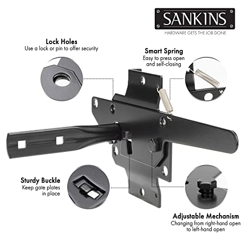 Self-Locking Gate Latch Heavy Duty for Wooden Fence, Post Mount Automatic Gravity Lever for PVC Fence Gate Lock Hardware with Fasteners for Secure Pool, Yard, Garden, Steel, Black