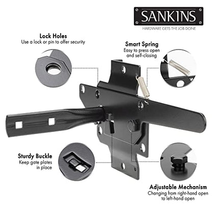 Self-Locking Gate Latch Heavy Duty for Wooden Fence, Post Mount Automatic Gravity Lever for PVC Fence Gate Lock Hardware with Fasteners for Secure Pool, Yard, Garden, Steel, Black