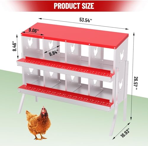 TrailBlaze 8 Compartment Chicken Nesting Box with Metal Legs, Chicken Egg Laying Boxes with Rollout Egg Collection, Large Vented Holes Chicken Coop for Chickens, Hens (Red) - color: Red, size: 8 Holes with Legs