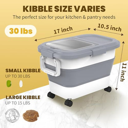HOYTAMDA 20-30Lbs Rice Container,Collapsible Airtight Food Storage Containers with Wheels,Handle,Rice Storage Container with Small Bin and Scoop - color: Grey/20-30lbs