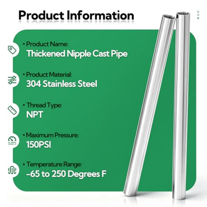 TAISHER 2PCS Stainless Steel Pipe Fittings, 1/4" NPT x 1/4" NPT Female Threaded, 12" Length Nipple Cast Pipe - size: 1/4" FNPT 2pcs