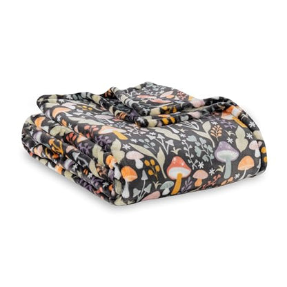 Berkshire Blanket-Classic Heavyweight Warm Soft Printed VelvetLoft® Plush Blanket, King Size Soft Fuzzy Blanket for Couch Sofa Bed, Mushroom Cutie Charcoal, 90in x 108in - color: Mushroom Cutie Charcoal, size: King/Cal King