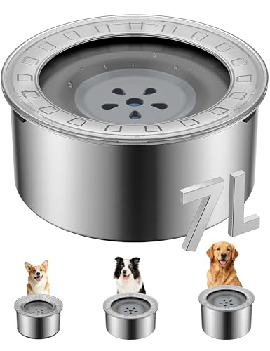 Heouvo 1.8 Gallon Large Dog Water Bowl No Spill,【Anti Digging Lid & Rubber Bottom】 Spill Proof Dog Bowl, Anti Splash Mess Dripless Slow Drinking Stainless Steel Water for Sloppy Messy Drinkers Car - color: Gray, size: 7L