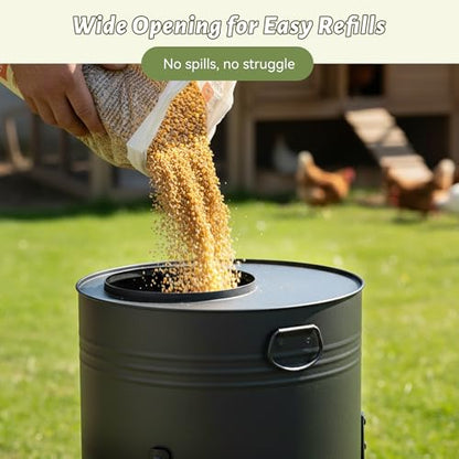 KOL Chicken Feeder No Waste for Coop & Outdoors, 16 Port 50lbs Poultry Feeder with Spill-Control Design, Rust-Proof Powder Coated Metal & Smooth Safe Edges (Black) - color: Black
