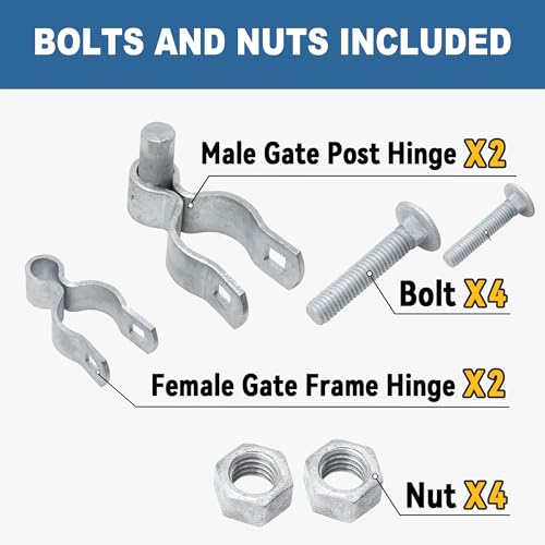 2 Pack 1-3/8" x 2-3/8" Chain Link Fence Gate Hinge Kit, Galvanized Steel Gate Hinges, Heavy Duty with 2 PCS 1-3/8" Frame Hinge and 2 PCS 2-3/8" Post Hinge, Bolts & Nuts Included