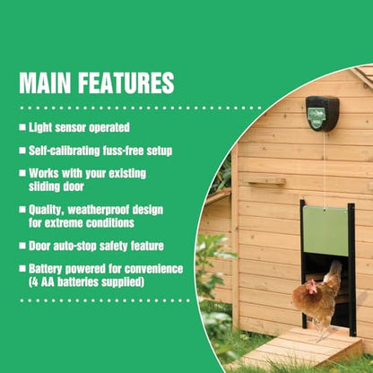 Brinsea ChickSafe Eco Automatic Chicken Coop Door Opener for Vertical Sliding or Hinged Hen House Doors with Adjustable Light Sensor, Safety Sensor - style: Light Sensor