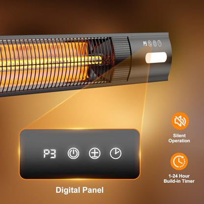 Wall Mounted Patio Heater with LED Light, 1500W Electric Outdoor Heater, Fast Carbon Infrared Heating with Remote & Timer, IP65 Waterproof for Backyard, Gazebo and Outside Evening - size: Sunlight Series