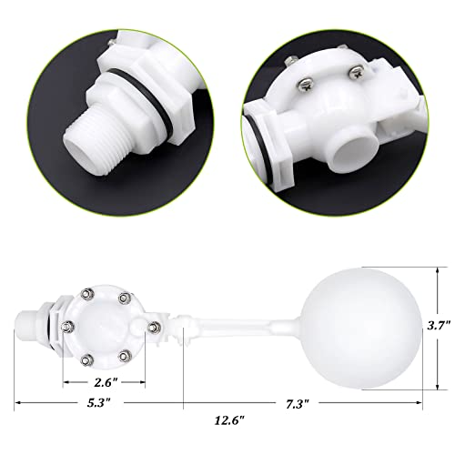 Water Float Valve with Adjustable Arm, Heavy Duty Float Valve 3/4 for Water Tank Pond, High Flow Rate (Pack of 2) - size: 12.9" in length (Pack of 2)
